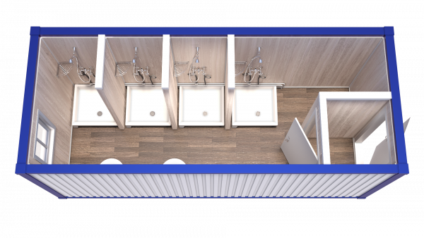 Блок-Контейнер сантехнический с тамбуром и четырьмя душевыми модель: РС-С03