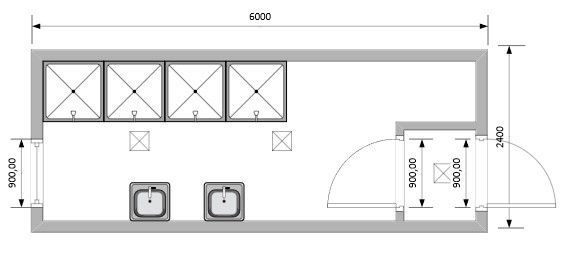 Блок-Контейнер сантехнический с тамбуром и четырьмя душевыми модель: РС-С03