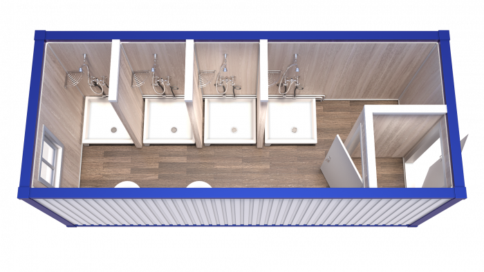 Блок-Контейнер сантехнический с тамбуром и четырьмя душевыми модель: РС-С03